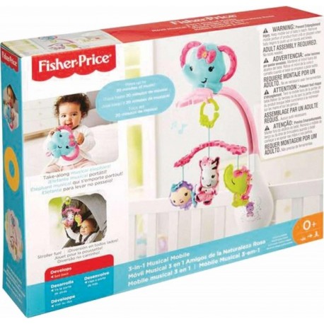 Fisher Price Móvil Músical 3 en 1 Amigos de la Naturaleza, Rosa-JuguetesFugaz-Bebés